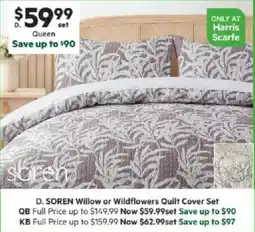 Harris Scarfe SOREN Willow or Wildflowers Quilt Cover Set QB offer