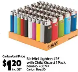 C-Store Distribution Bic Mini Lighters J25 with Child Guard offer