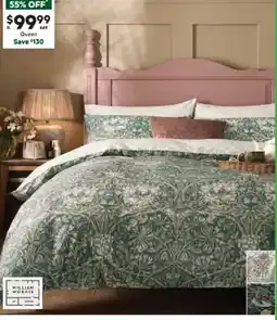 Harris Scarfe WILLIAM MORRIS AT HOME Assorted Quilt Cover Sets Honeysuckle & Tulip or Strawberry Thief Cotton Quilt Cover Set QB offer