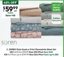 Harris Scarfe SOREN Plain Dyed or Print Flannelette Sheet Set QB offer