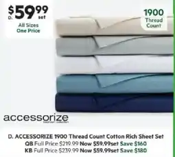 Harris Scarfe ACCESSORIZE 1900 Thread Count Cotton Rich Sheet Set QB offer