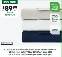 Harris Scarfe ELYSIAN 700 Thread Count Cotton Sateen Sheet Set QB offer