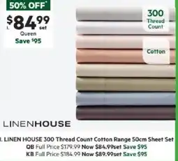 Harris Scarfe LINEN HOUSE 300 Thread Count Cotton Range 50cm Sheet Set QB offer