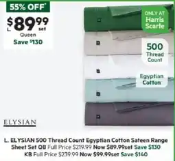Harris Scarfe ELYSIAN 500 Thread Count Egyptian Cotton Sateen Range Sheet Set QB offer