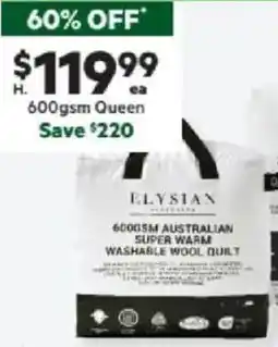 Harris Scarfe ELYSIAN Australian Washable 600gsm Super Warm QB offer