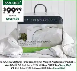 Harris Scarfe GAINSBOROUGH 500gsm Winter Weight Australian Washable Wool Quilt QB offer
