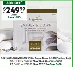 Harris Scarfe SNUGGLEDOWN 80% White Goose Down & 20% Feather Quilt QB offer