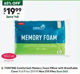 Harris Scarfe TONTINE Comfortech Memory Foam Pillow with Breathable Cover offer