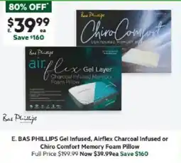 Harris Scarfe BAS PHILLIPS Gel Infused, Airflex Charcoal Infused or Chiro Comfort Memory Foam Pillow offer