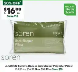 Harris Scarfe SOREN Tummy, Back or Side Sleeper Polyester Pillow offer
