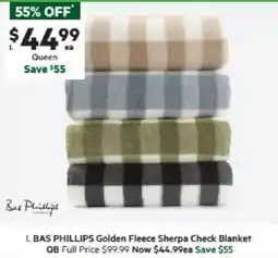 Harris Scarfe BAS PHILLIPS Golden Fleece Sherpa Check Blanket QB offer