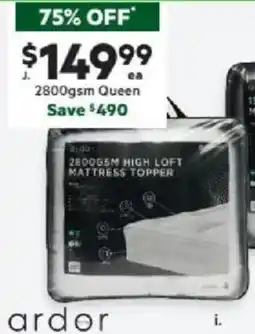 Harris Scarfe ARDOR High Loft Mattress Topper 2800gsm QB offer