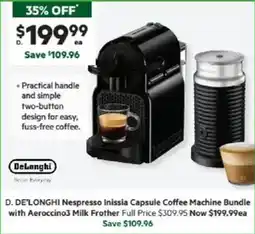 Harris Scarfe De longhi nespresso inissia capsule coffee machine bundle with aeroccino3 milk frother offer