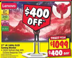 JB Hi-Fi Lenovo 27" 4K 240HZ OLED Gaming Monitor offer