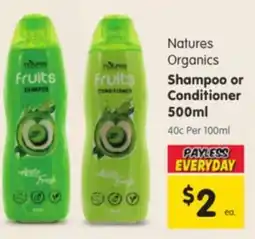 Spar Natures Organics Shampoo or Conditioner offer