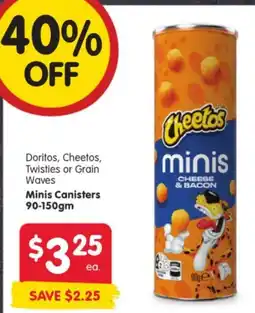 Spar Doritos, Cheetos, Twisties or Grain Waves Minis Canisters offer