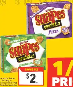 Supa Valu Arnott's Shapes or Savoy Mini's offer
