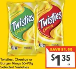 Supa Valu Twisties, Cheetos or Burger Rings offer