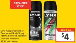 Supa Valu Lynx Antiperspirant or Deodorant Body Spray offer