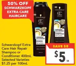 Supa Valu Schwarzkopf Extra Care Hair Repair Shampoo or Conditioner offer