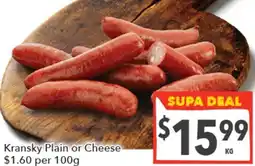 Supa Valu Kransky Plain or Cheese offer