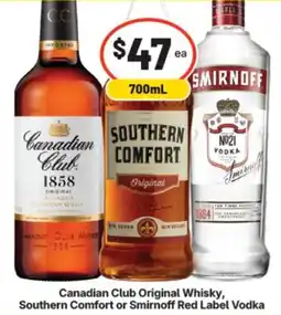 Supa Valu Canadian Club Original Whisky, Southern Comfort or Smirnoff Red Label Vodka offer