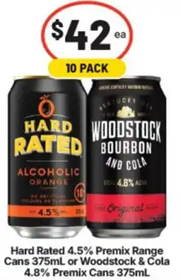 Supa Valu Hard Rated 4.5% Premix Range Cans or Woodstock & Cola 4.8% Premix Cans offer