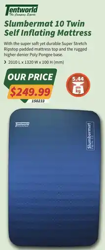 Tentworld Slumbermat 10 Twin Self Inflating Mattress offer