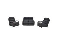 LivingStyles Seward 2+1+1 Seater Rhino Fabric Recliner Sofa & Rocking Chair Set, Licorice offer