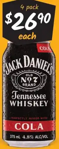 Cellarbrations Jack Daniel's 4.8% Premix Range Cans offer