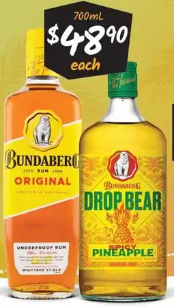Cellarbrations Bundaberg UP Rum, Bundaberg Drop Bear Spicy Pineapple offer
