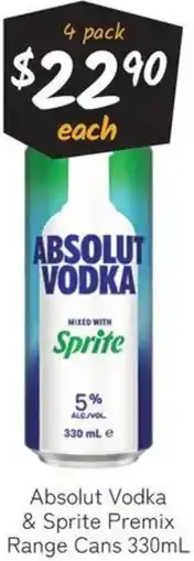 Cellarbrations Absolut Vodka & Sprite Premix Range Cans offer