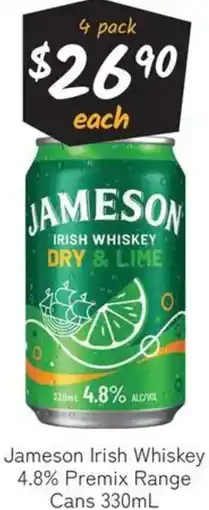 Cellarbrations Jameson Irish Whiskey 4.8% Premix Range Cans offer