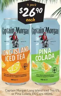 Cellarbrations Captain Morgan Long Island Iced Tea 6%- or Pina Colada 6% Cans offer
