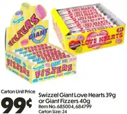 Campbells Wholesale Swizzel Giant Love Hearts or Giant Fizzers offer