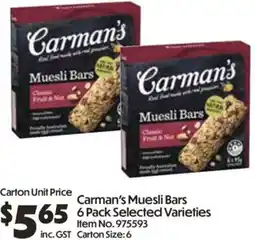 Campbells Wholesale Carman's Muesli Bars offer