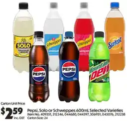 Campbells Wholesale Pepsi, Solo or Schweppes offer