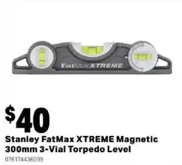 Mitre 10 Stanley FatMax XTREME Magnetic 300mm 3-Vial Torpedo Level offer