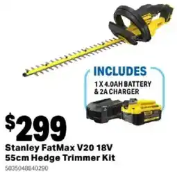 Mitre 10 Stanley FatMax V20 18V 55cm Hedge Trimmer Kit offer