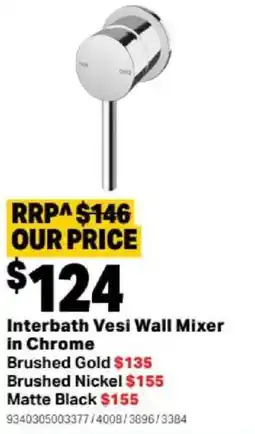 Mitre 10 Interbath Vesi Wall Mixer in Chrome offer