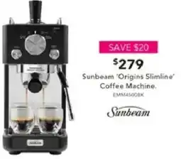 Harvey Norman Sunbeam 'Origins Slimline' Coffee Machine offer
