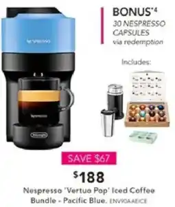Harvey Norman Nespresso "Vertue Pop' Iced Coffee Bundle Pacific Blue offer