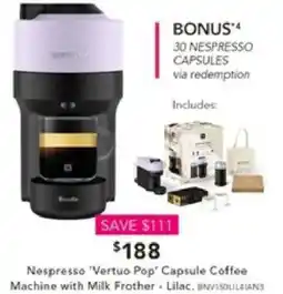 Harvey Norman Nespresso 'Vertuo Pop' Capsule Coffee Machine with Milk Frother offer