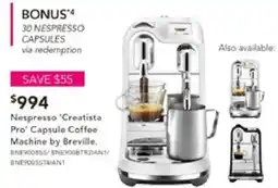 Harvey Norman Nespresso 'Creatista Pro Capsule Coffee offer