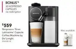 Harvey Norman Nespresso 'Gran Lattissima' Capsule Coffee Machine by De'Longhi offer