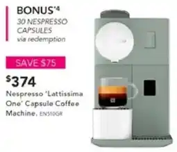 Harvey Norman Nespresso 'Lattissima One' Capsule Coffee Machine offer