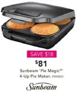 Harvey Norman Sunbeam 'Pie Magic 4-Up Pie Maker offer