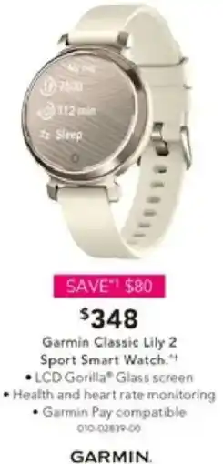 Harvey Norman Garmin Classic Lily 2 Sport Smart Watch offer