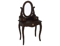 LivingStyles Queen Ann Mahogany Timber Oval Mirror Dressing Table, Chocolate offer