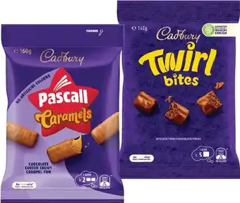 Pascall Chocolate Share Bag 160‑185g or Cadbury Bitesize 120‑150g Selected Varieties